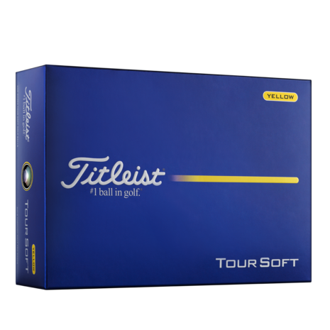 Gele Titleist Tour Soft golfballen met logo